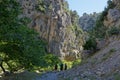 Friends hiking on Dirfi mountian on the islan of Evia of Euboea in Greece