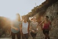 Friends hiking through the hills of Los Angeles Royalty Free Stock Photo