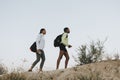 Friends hiking through the hills of Los Angeles Royalty Free Stock Photo