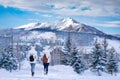 Friends hiking in the muntains on winter break.