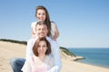 Friends holidays man and two girl in summer beach vacation Royalty Free Stock Photo