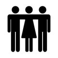 Friends icon. Two men and woman embrace each other. Teamwork 