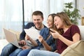 Friends laughing hard watching videos at home Royalty Free Stock Photo