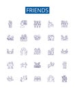 Friends line icons signs set. Design collection of companions, pals, peers, associates, companionship, buddies