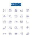 Friends line icons signs set. Design collection of companions, pals, peers, associates, companionship, buddies