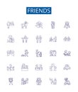 Friends line icons signs set. Design collection of companions, pals, peers, associates, companionship, buddies Royalty Free Stock Photo