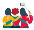 Young girls take a selfie. Back view. Vector illustration on white background.