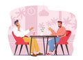 Friends Meeting in Cafe. Characters Sitting in Modern Restaurant Chatting, Drink Beverages, Laughing during Coffee Break