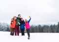 Friends On Mountain Top Taking Selfie Photo Winter Snow Forest, Happy Smiling Young People Group Royalty Free Stock Photo