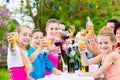 Friends and neighbors toasting on garden party Royalty Free Stock Photo