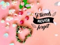 Pink white roses bouquet on coral floral background copy space happy romantic Friendship wishes , Valentine , women day an