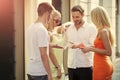 Friends play hand game on street