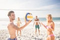 Friends playing beach volleyball Royalty Free Stock Photo