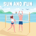 Friends playing beach volleyball social media post mockup Royalty Free Stock Photo