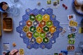 Friends playing settlers of catan board game