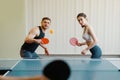 Friends playing sport game, group ping pong Royalty Free Stock Photo