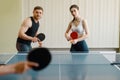 Friends playing sport game, group ping pong Royalty Free Stock Photo