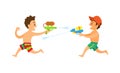 Boys Running and Shooting Squirt Gun, Duel Vector