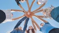 Friends putting their hands together in a sign of unity and teamwork. Just the hands. Royalty Free Stock Photo