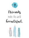 Friends Quote Watercolor Cactus Poster Wall Art