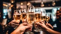 friends raise elegant glasses filled with sparkling champagne or exquisite wine Royalty Free Stock Photo