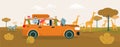 Friends Safari Trip Cartoon Vector Illustration