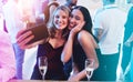 Friends, selfie and wine with women at party for new year celebration, birthday and cocktail event. Social, happy hour