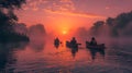 Friends share a tranquil fishing dawn together.