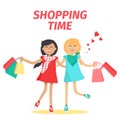 Friends Shopping Time Flat Vector Concept Royalty Free Stock Photo