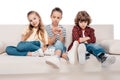 Friends sitting on couch Royalty Free Stock Photo