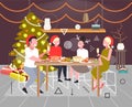 Friends sitting at table having christmas dinner merry xmas happy new year winter holidays celebration concept modern Royalty Free Stock Photo