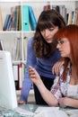 Friends studying at a computer