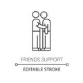 Friends support pixel perfect linear icon. Thin line customizable illustration. Friendship, compassion and solidarity