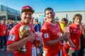 Friends supporters of Switzerland national football team.