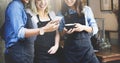 Friends Talking Coffee Shop Worker Concept Royalty Free Stock Photo