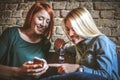 Friends time. Young women cheerful. Royalty Free Stock Photo