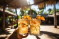 Friends toasting with tropical drinks on a sunny beach - stock photography concepts Royalty Free Stock Photo