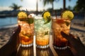 Friends toasting with tropical drinks on a sunny beach - stock photography concepts Royalty Free Stock Photo