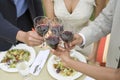 Friends Toasting Wine At Dinning Table Royalty Free Stock Photo