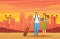 Friends travel around the city with an electronic map on a tablet. Flat 2D character. Illustration concept for animation