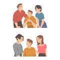 Friends trying to comfort and encourage their sad friend set. Empathy and compassion cartoon vector illustration Royalty Free Stock Photo