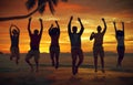 Friends Vacation Sea Summer Jumping Shot Concept