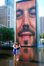 Friends wade in the reflecting pool