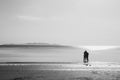 Friends walking in the sea beach, lonely summer season