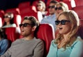 Friends watching horror movie in 3d theater Royalty Free Stock Photo