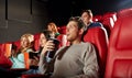 Friends watching horror movie in theater Royalty Free Stock Photo