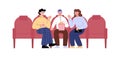 Friends watching movie together in cinema, flat vector illustration isolated. Royalty Free Stock Photo