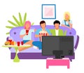 Friends watching movie together flat illustration Royalty Free Stock Photo