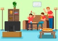 Friends Watching Television Vector Illustration