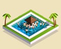 Friends In Water Park Isometric Illustration Royalty Free Stock Photo